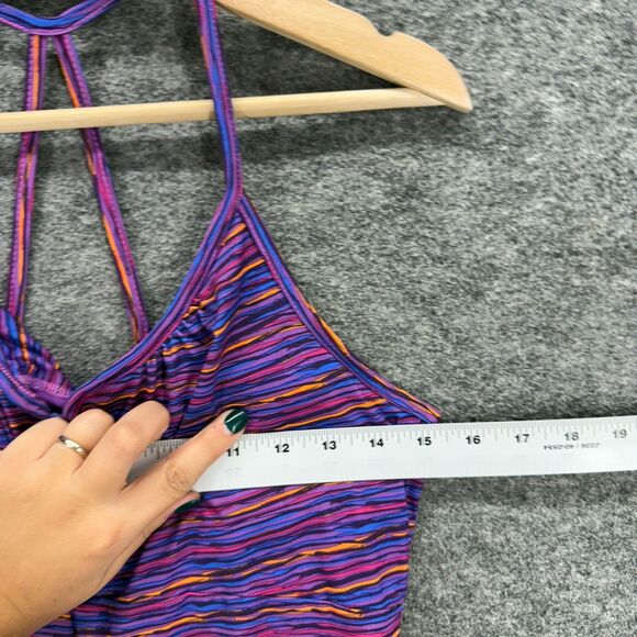 Rei Activewear Tank Women 8 Blue Striped Sleeveless Racerback V-Neck Lined - Picture 3 of 6